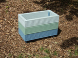 Tricolour (blue) trough planter made from pressure treated decking